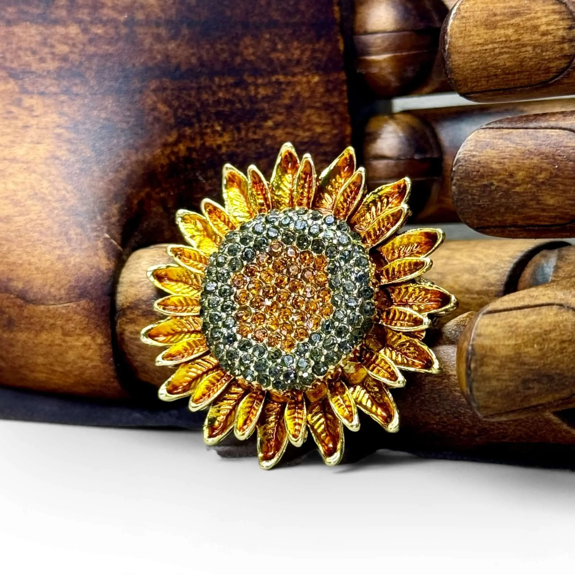 Sparkling Sunflower Gold Tone Brooch