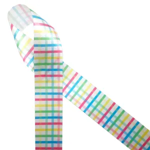 Spring Plaid Ribbon Easter ribbon printed on 1.5" white satin