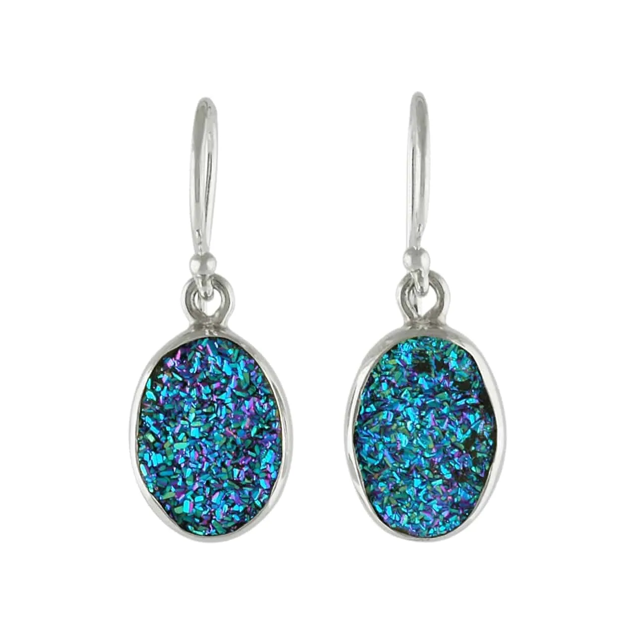 Starborn Quartz Drusy Blue Earrings in Sterling Silver