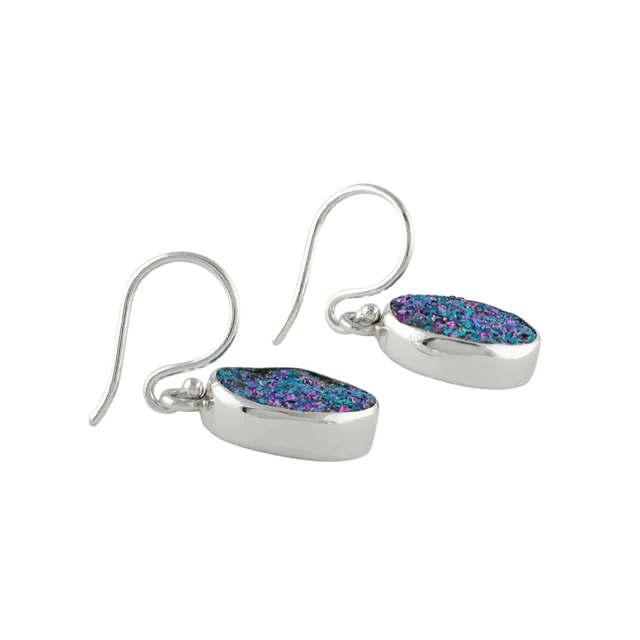 Starborn Quartz Drusy Blue Earrings in Sterling Silver