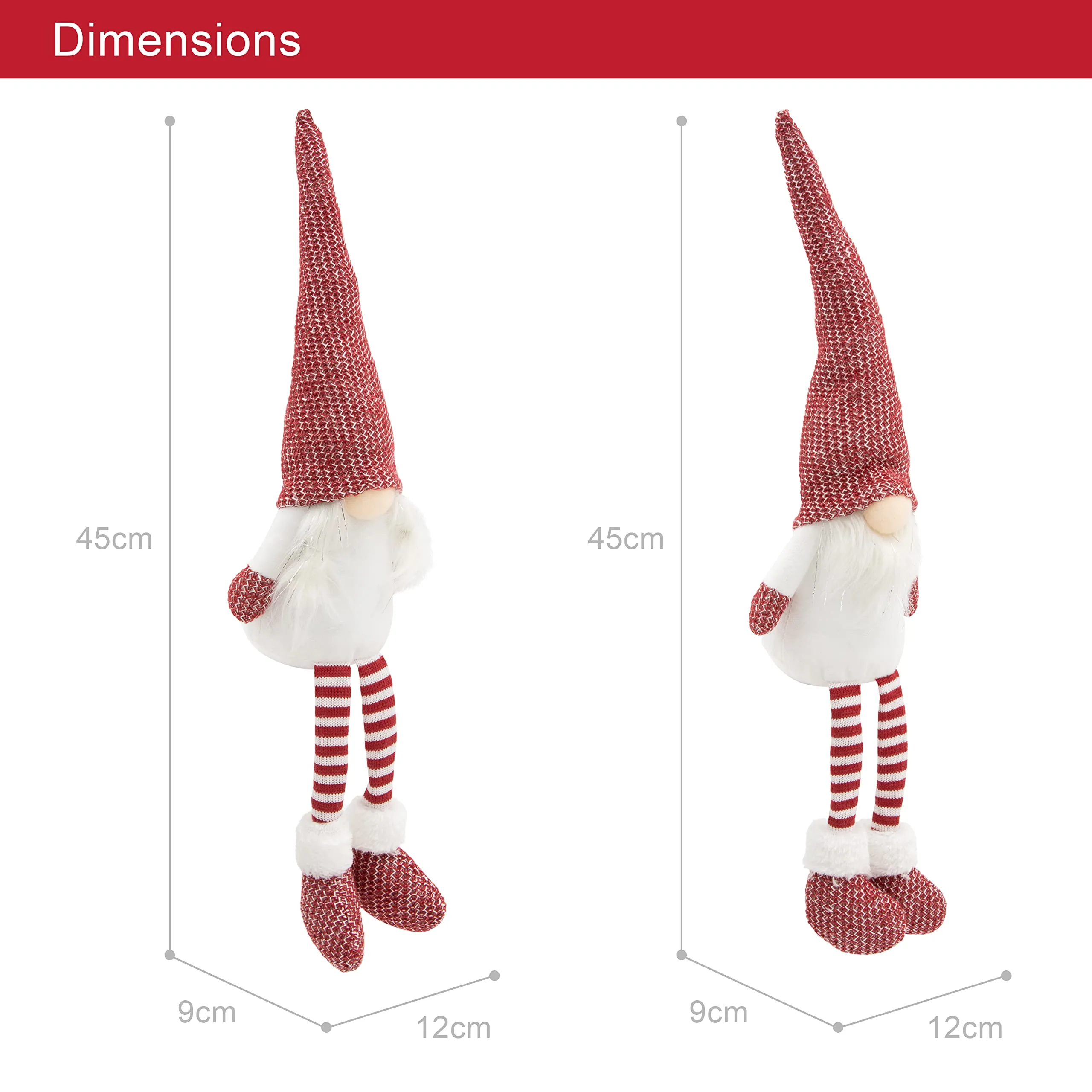 The Christmas Workshop 2pk Felt Gnome Ornaments/Festive Collectable Gonks/Woolen Decorations and Styles (2PK White & Red Hanging Legs)