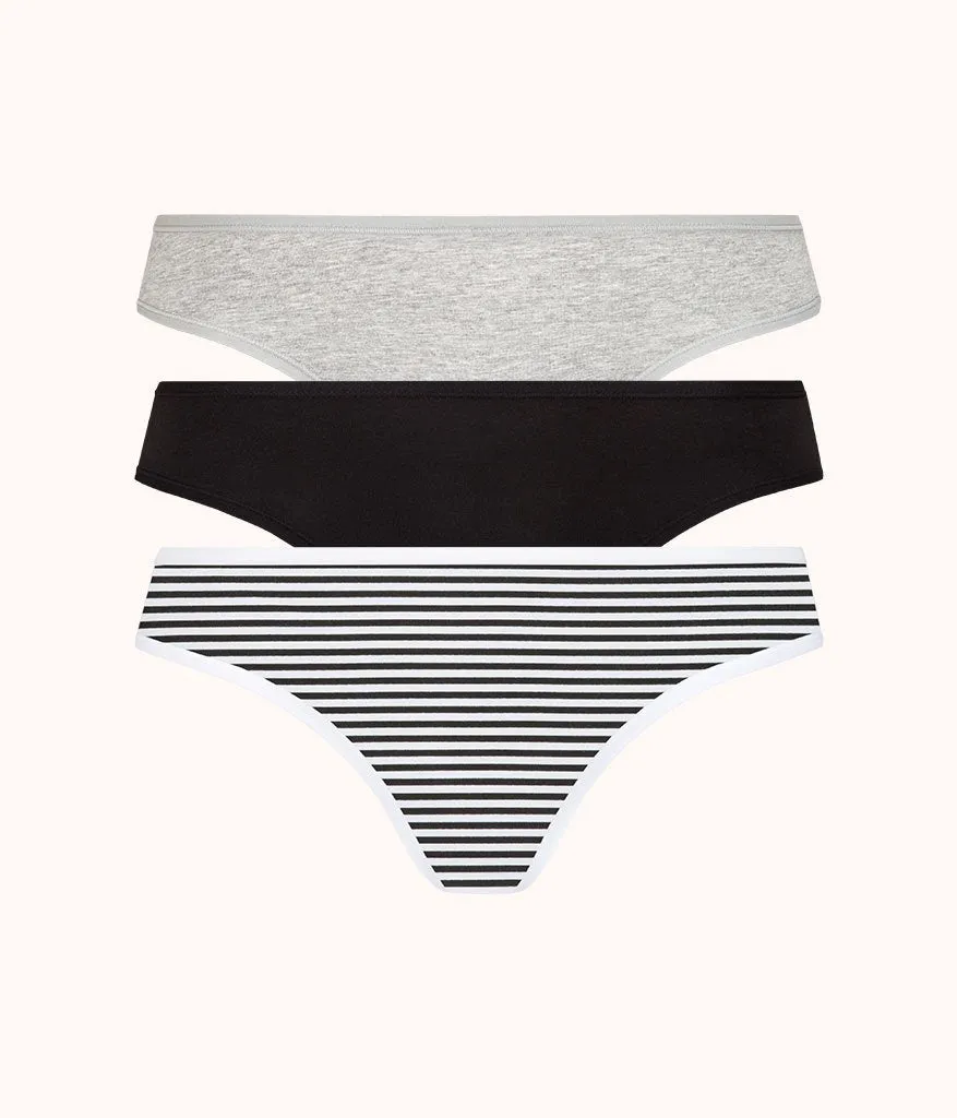 The Cotton Thong Bundle: Heather Gray/Jet Black/Black/White Mini Stripe