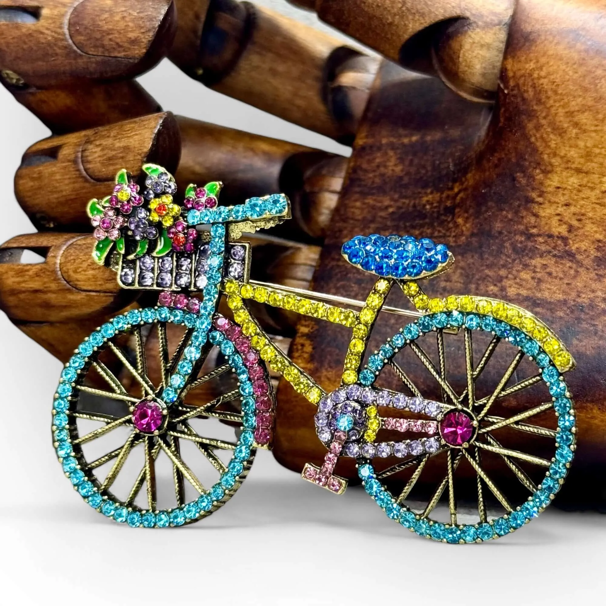 The Gardeners Bicycle Rhinestone Brooch