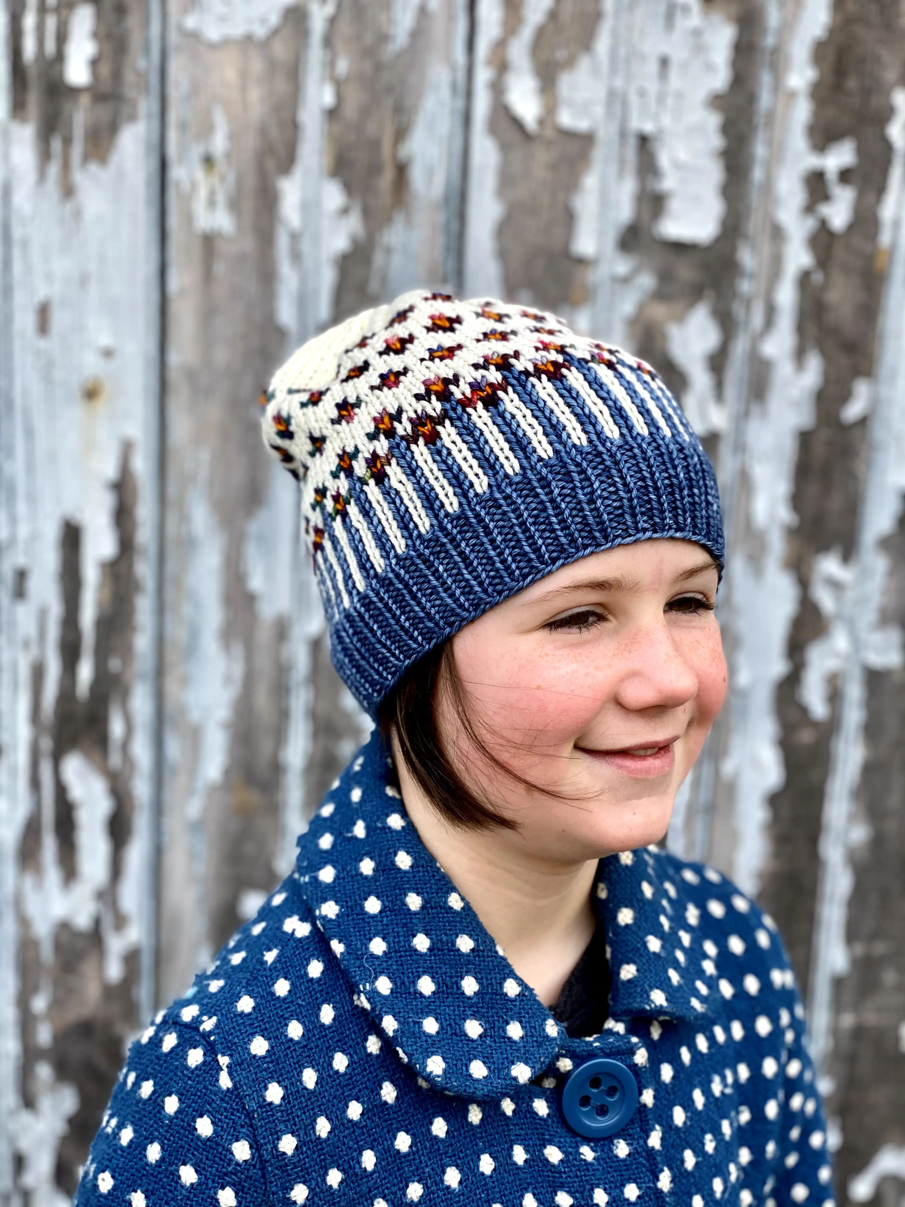 The Happiest of Hats Knitting PATTERN color work flowers baby to adult sizes