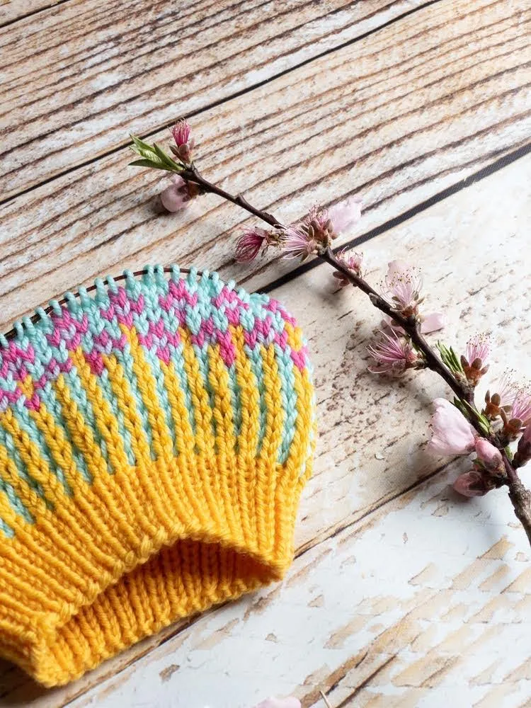 The Happiest of Hats Knitting PATTERN color work flowers baby to adult sizes