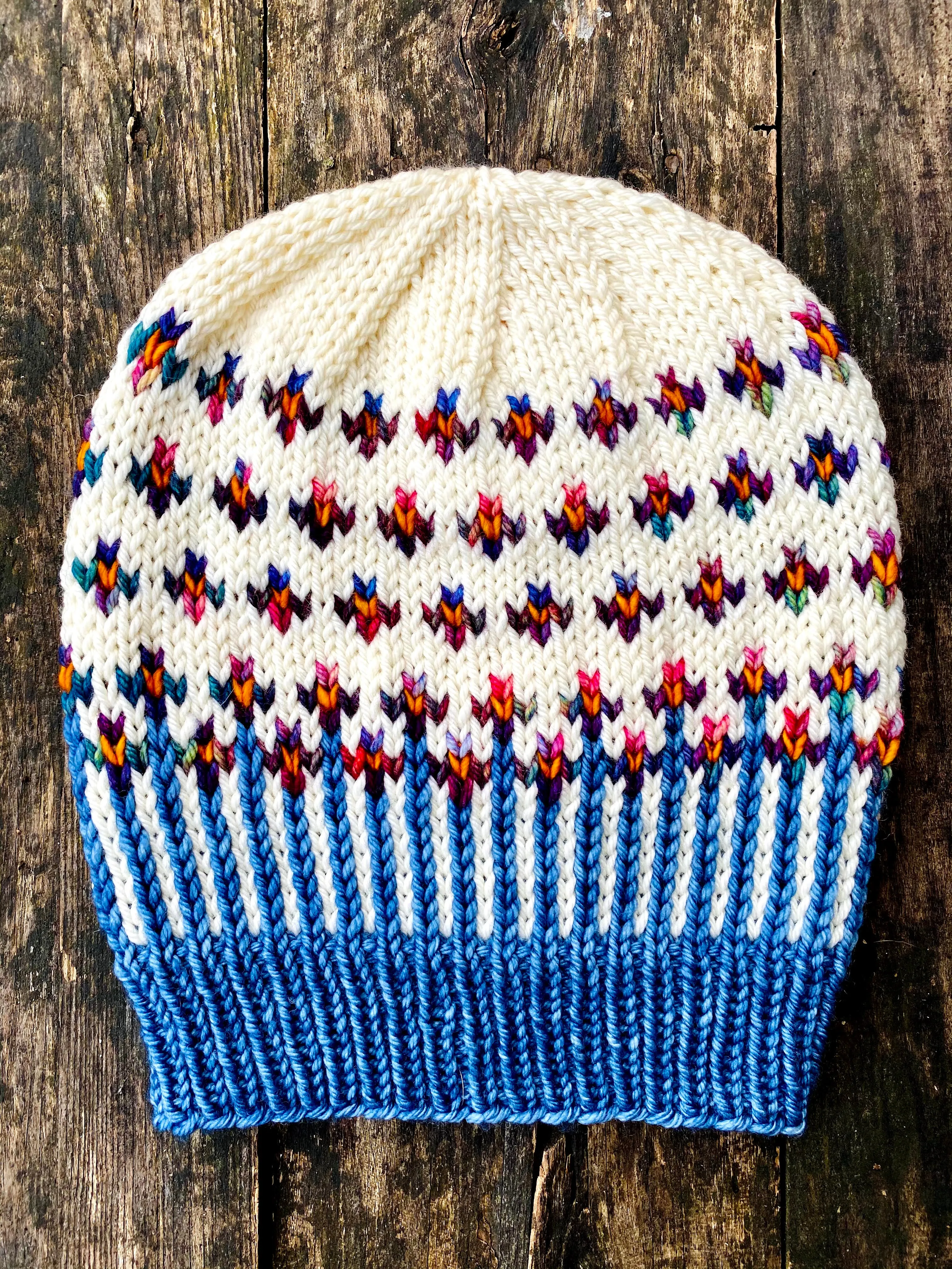 The Happiest of Hats Knitting PATTERN color work flowers baby to adult sizes