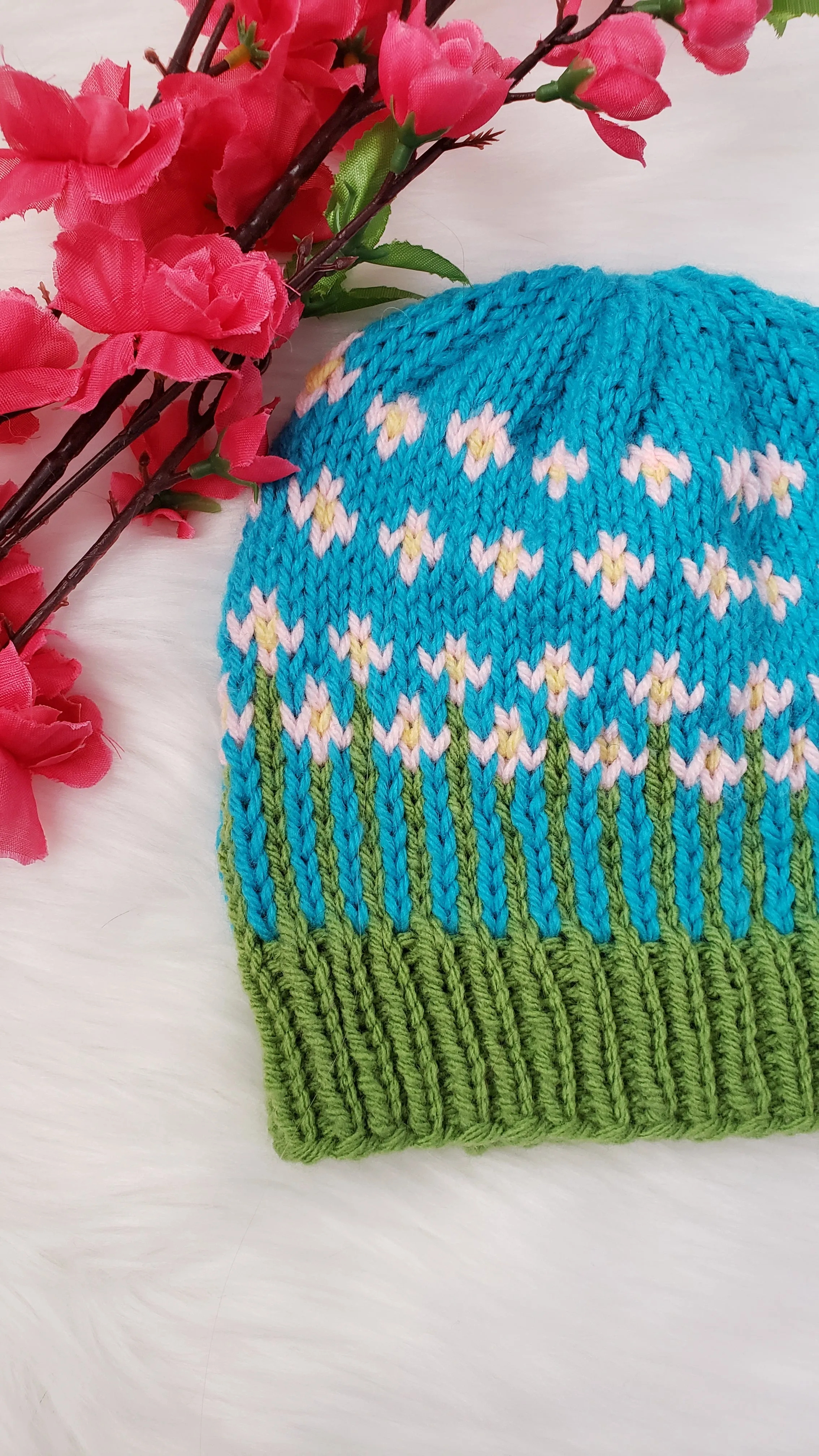 The Happiest of Hats Knitting PATTERN color work flowers baby to adult sizes