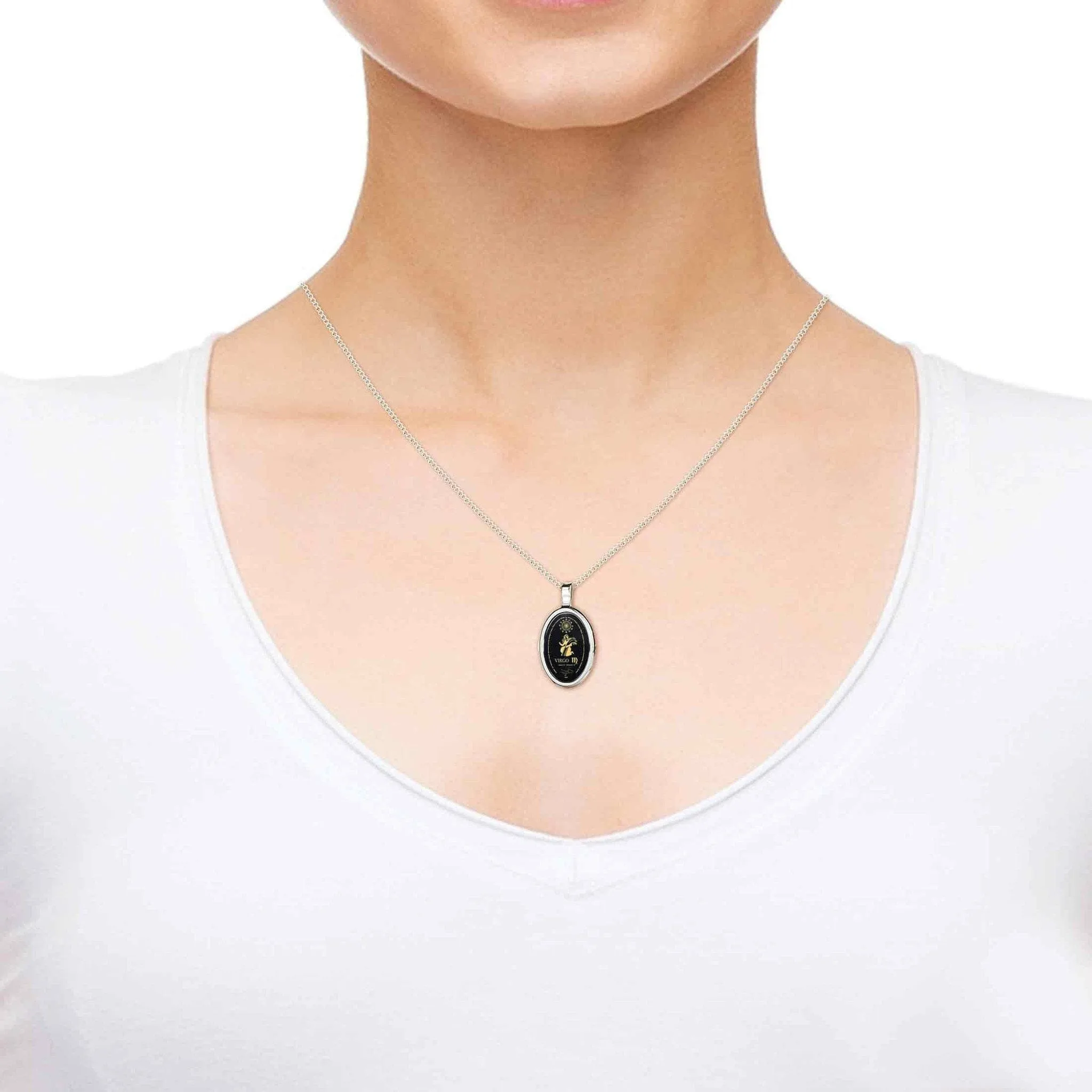 The World of Virgo, 14k White Gold Necklace, Onyx