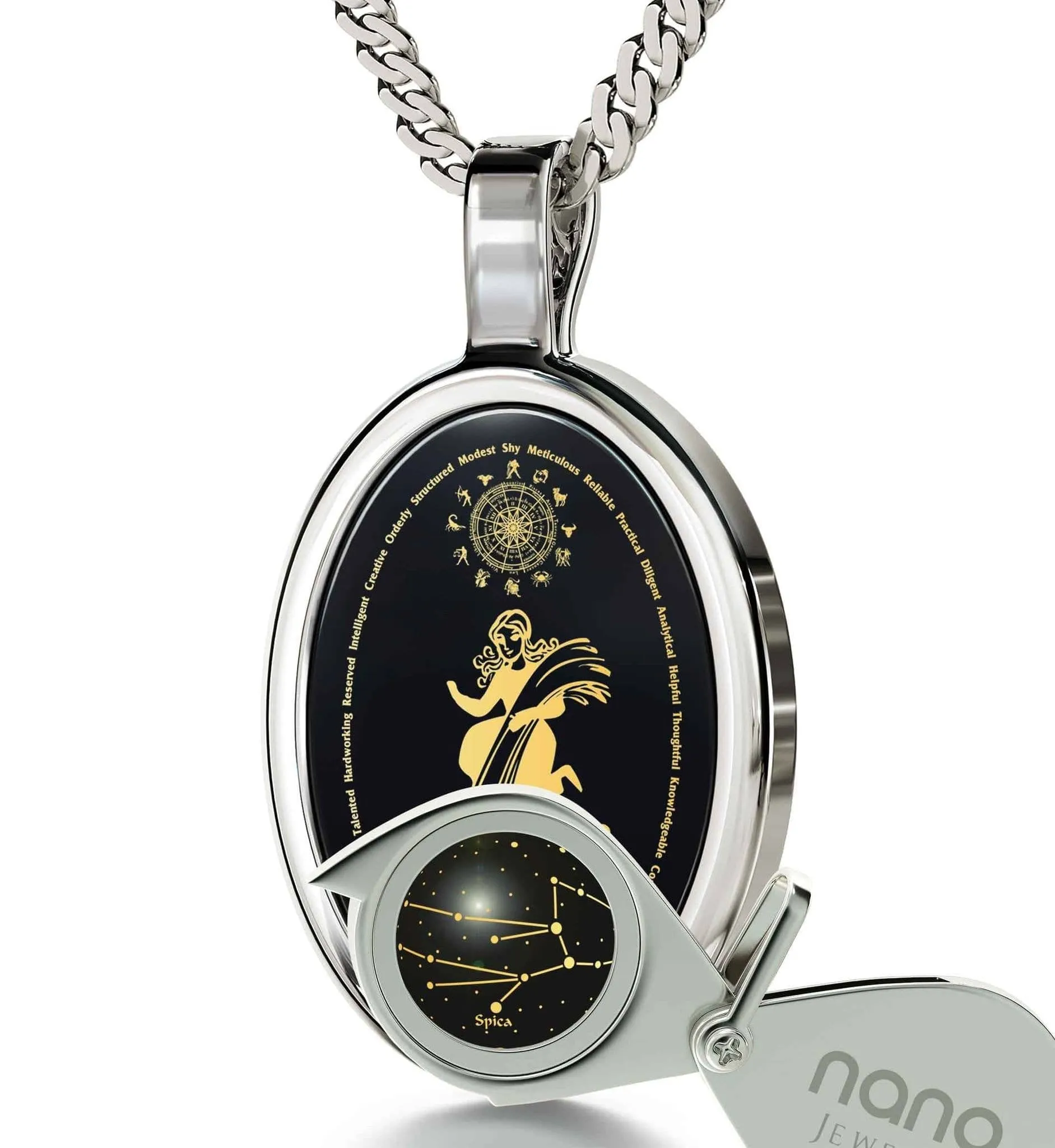 The World of Virgo, 14k White Gold Necklace, Onyx