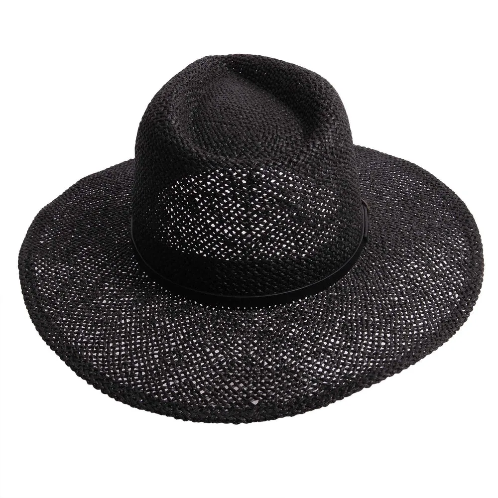 Titus | Womens Black Wide Brim Straw Sun Hat