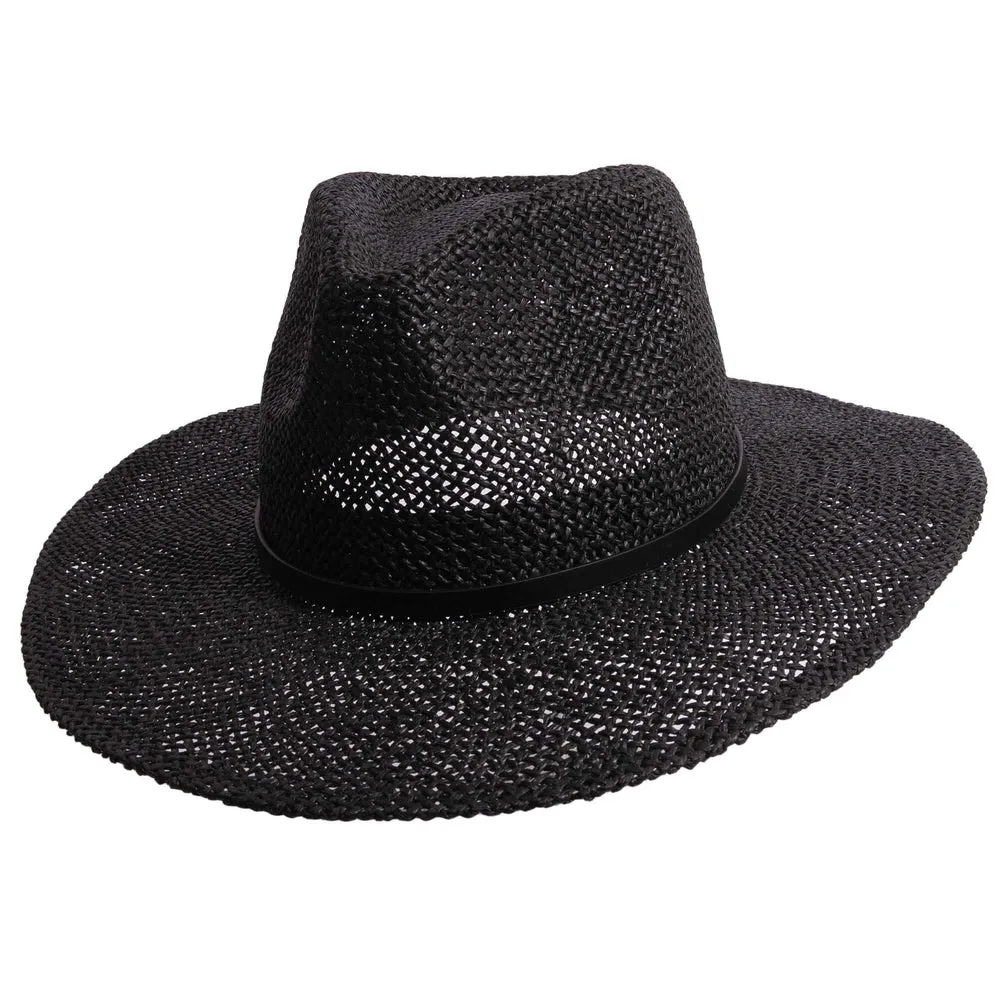 Titus | Womens Black Wide Brim Straw Sun Hat