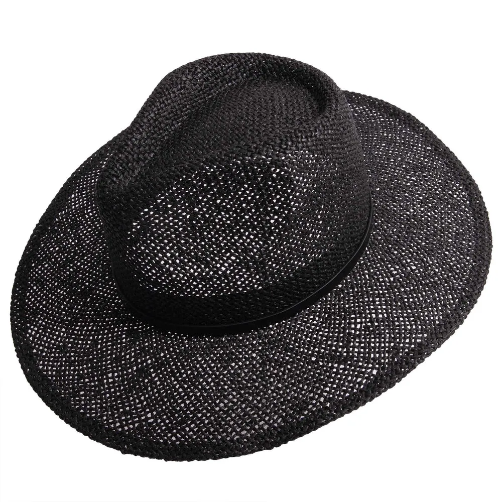 Titus | Womens Black Wide Brim Straw Sun Hat