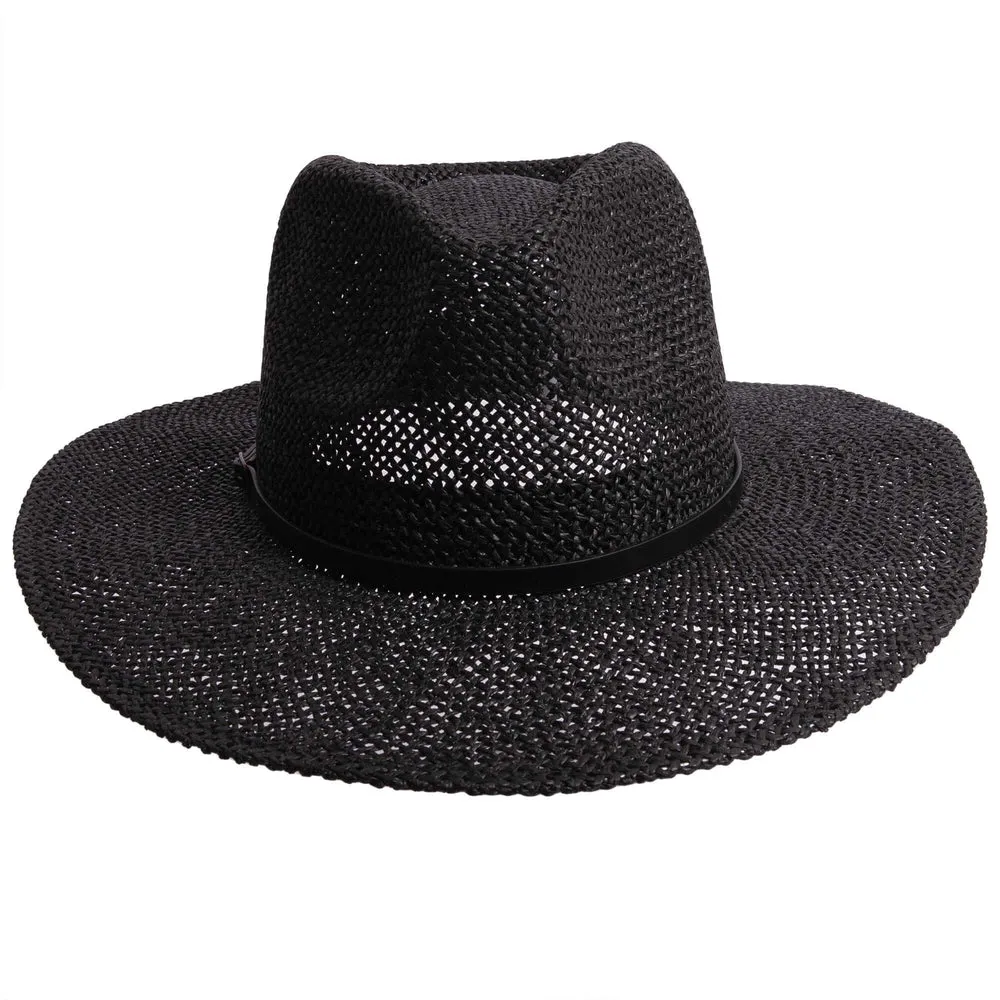 Titus | Womens Black Wide Brim Straw Sun Hat