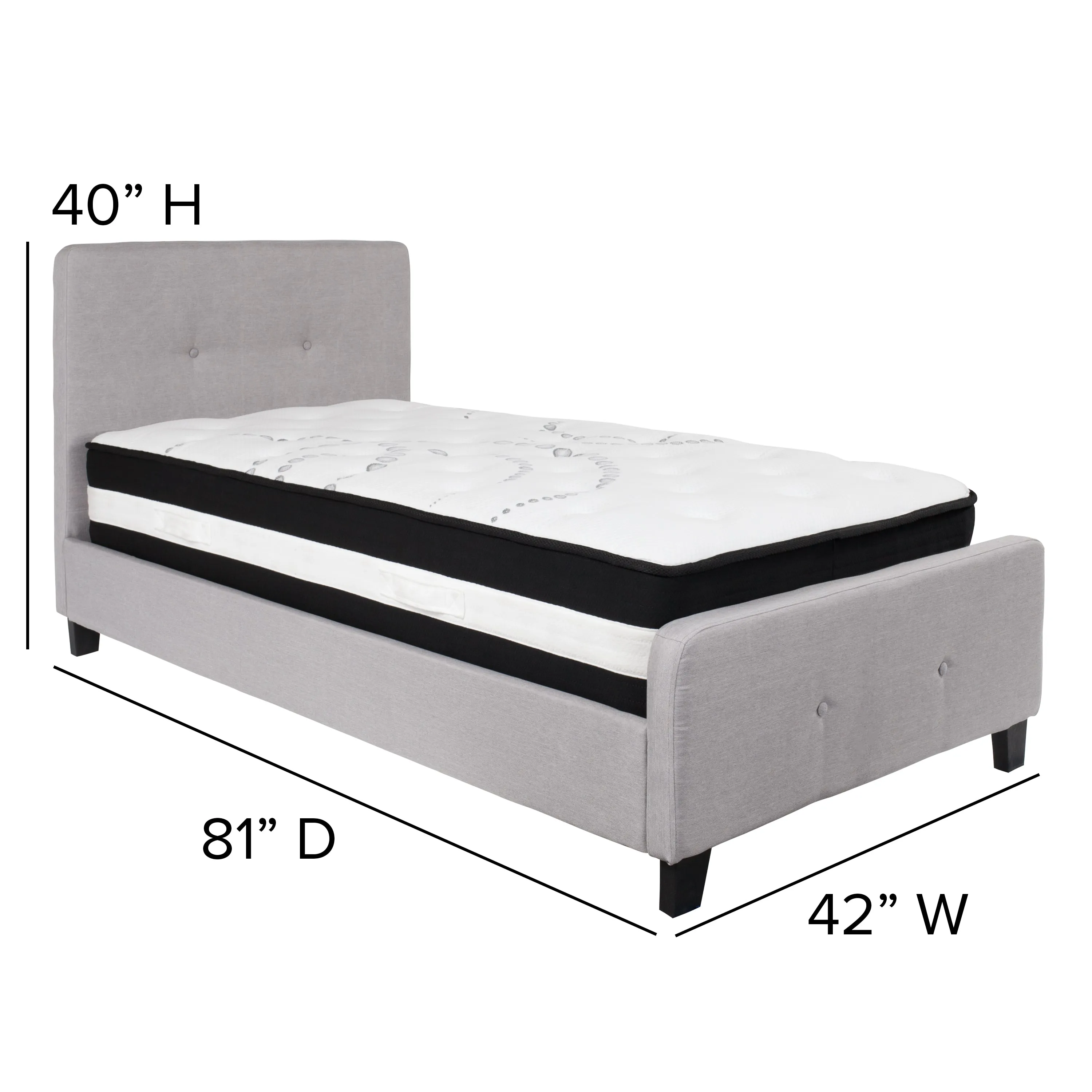 Twin Platform Bed Set-Gray HG-BM-25-GG