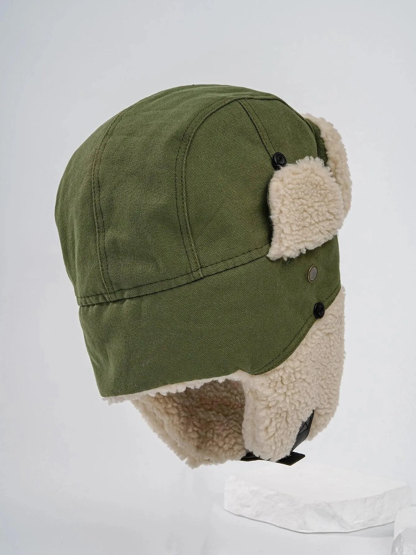 Unisex Olive Green Trapper Hat with Plush Lining