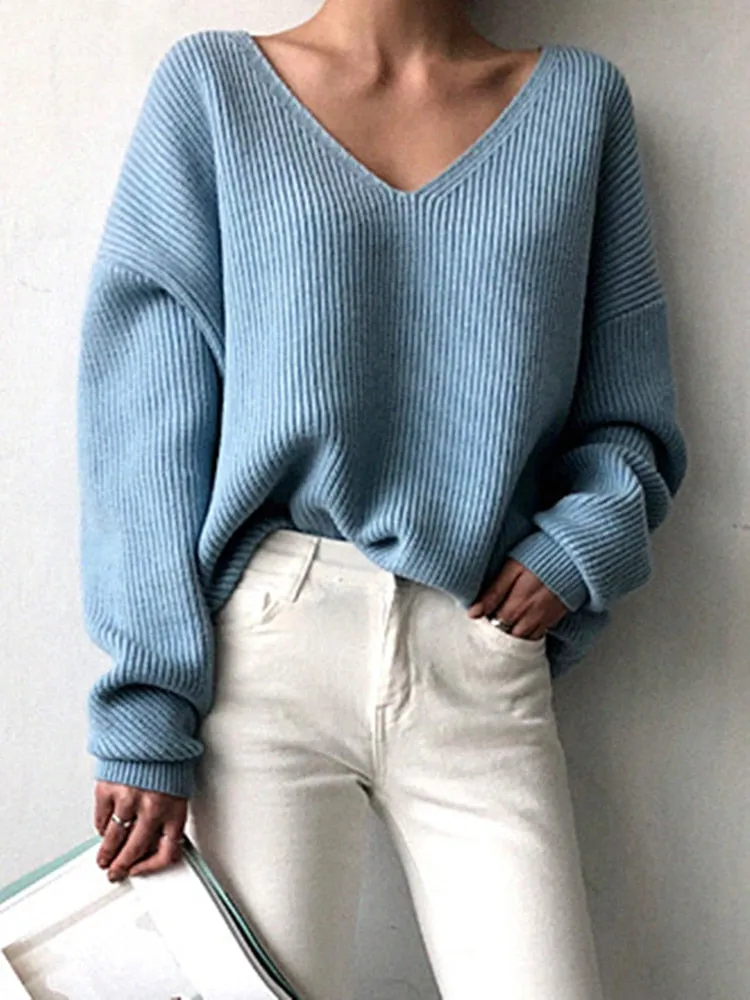 V-Neck Knitted Casual Sweater