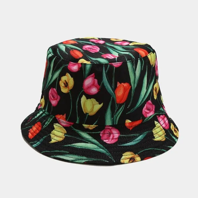 Vintage Bucket Hat Women Summer Sun Hats Reversible Fisherman Hat