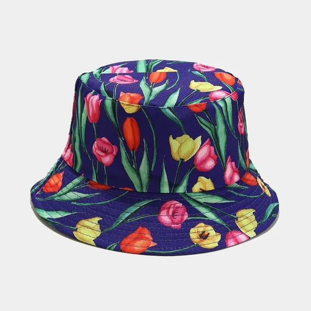 Vintage Bucket Hat Women Summer Sun Hats Reversible Fisherman Hat