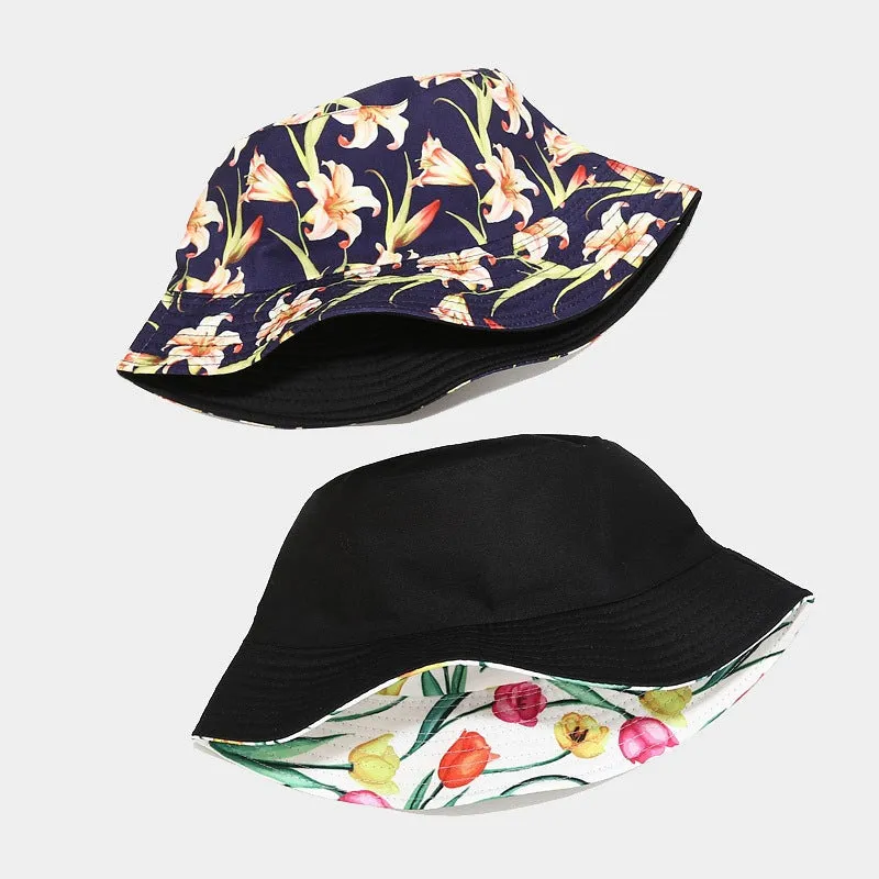 Vintage Bucket Hat Women Summer Sun Hats Reversible Fisherman Hat