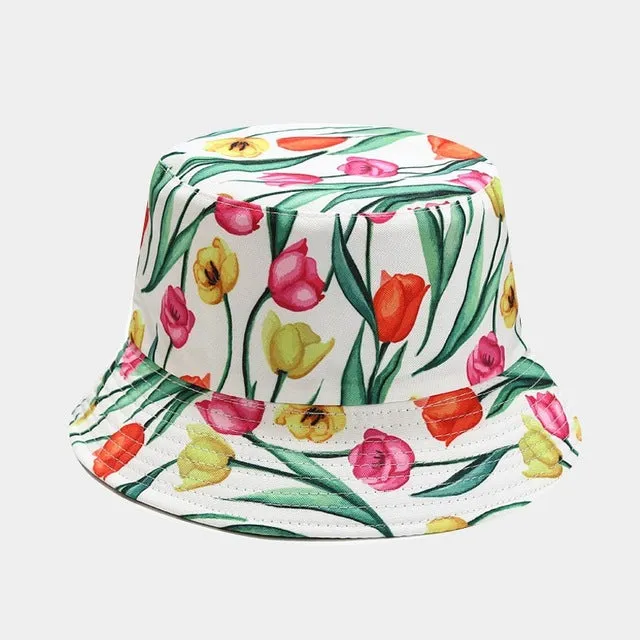 Vintage Bucket Hat Women Summer Sun Hats Reversible Fisherman Hat