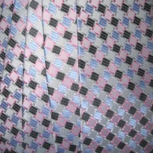 White, Light Blue, Pink, Grey Necktie with Square Pattern