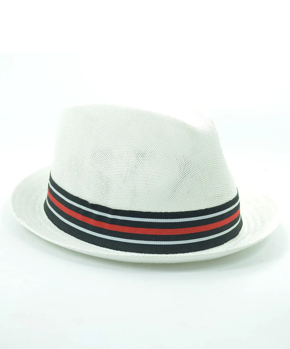 White Small Brim Linen/Cotton Fedora Hat with Band