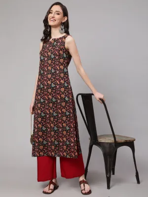 Women Multi Color Geometric Printed Sleeveless Straight Kurta