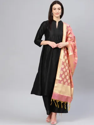 Women'S Black Solid Kurta With Palazzos & Dupatta