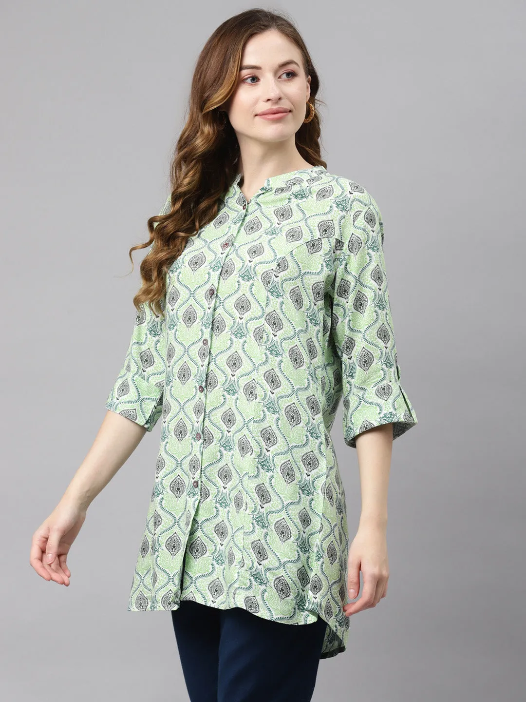 Women'S Light Green Floral Rayon Top