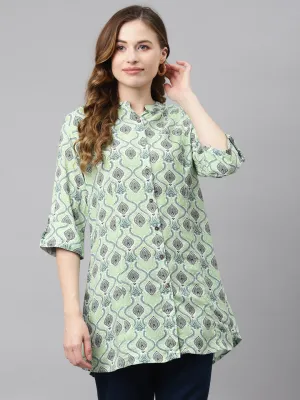 Women'S Light Green Floral Rayon Top