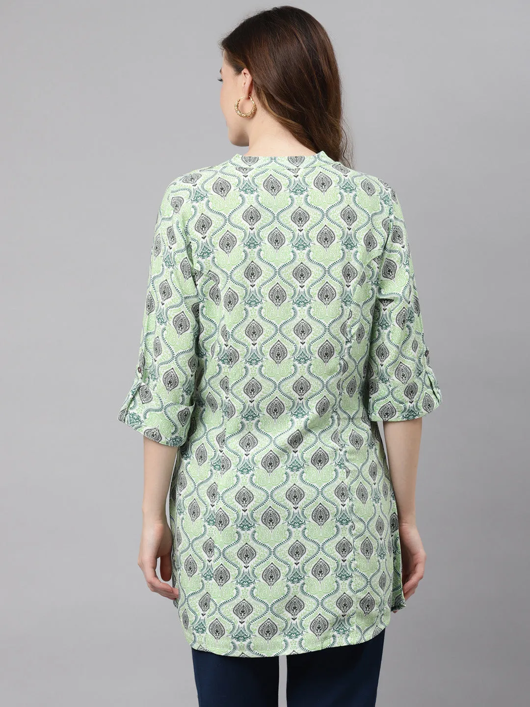 Women'S Light Green Floral Rayon Top