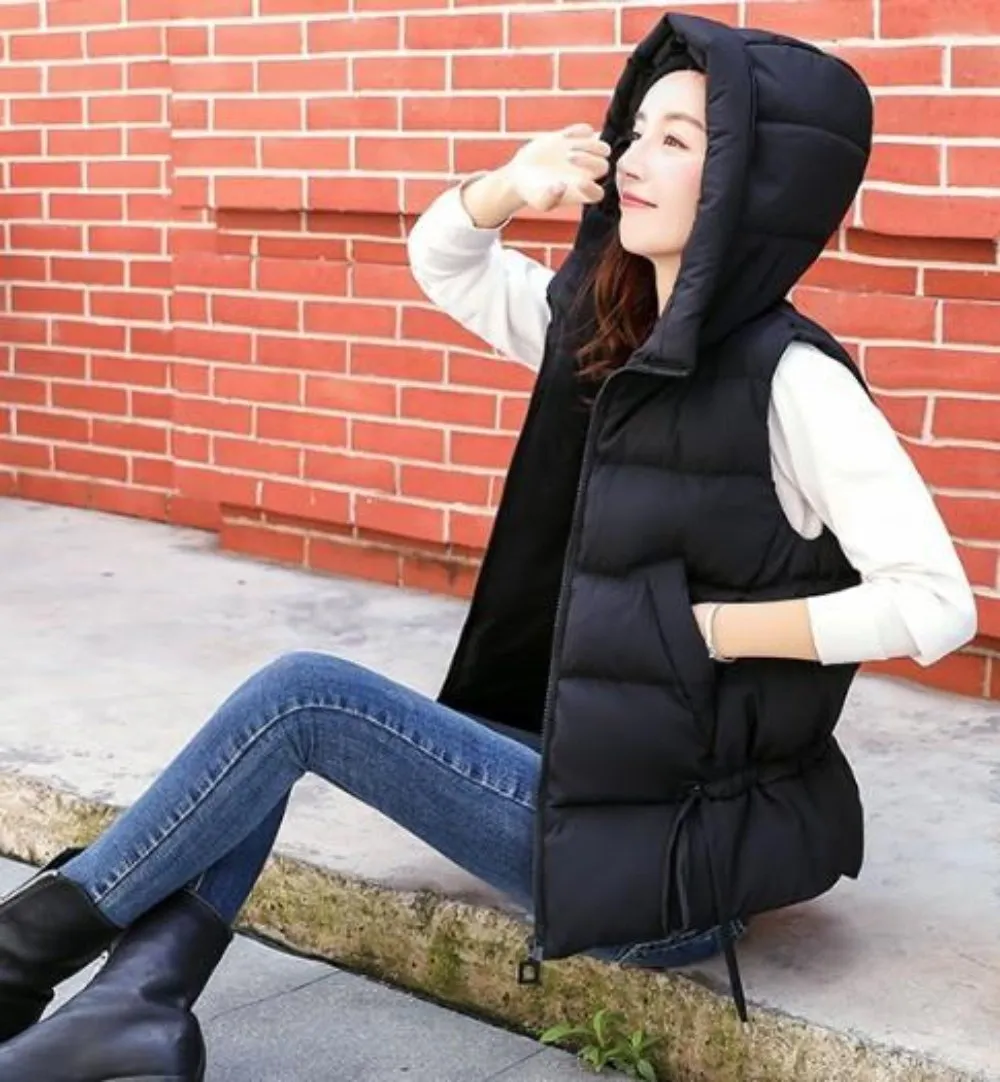 Womens Short Zipped Up Puffer Hooded Vest in White