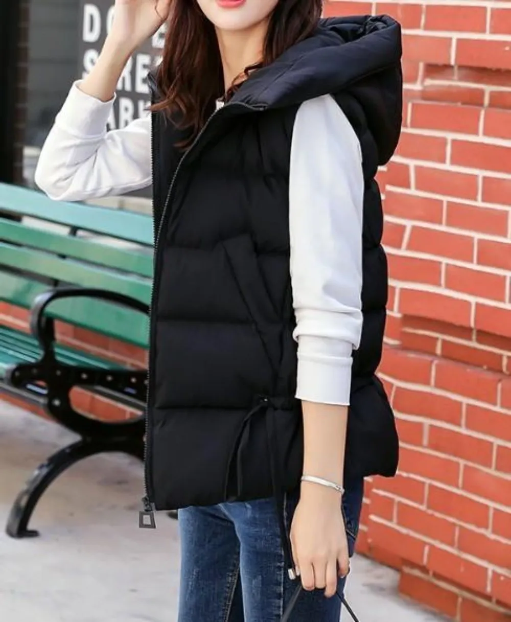 Womens Short Zipped Up Puffer Hooded Vest in White